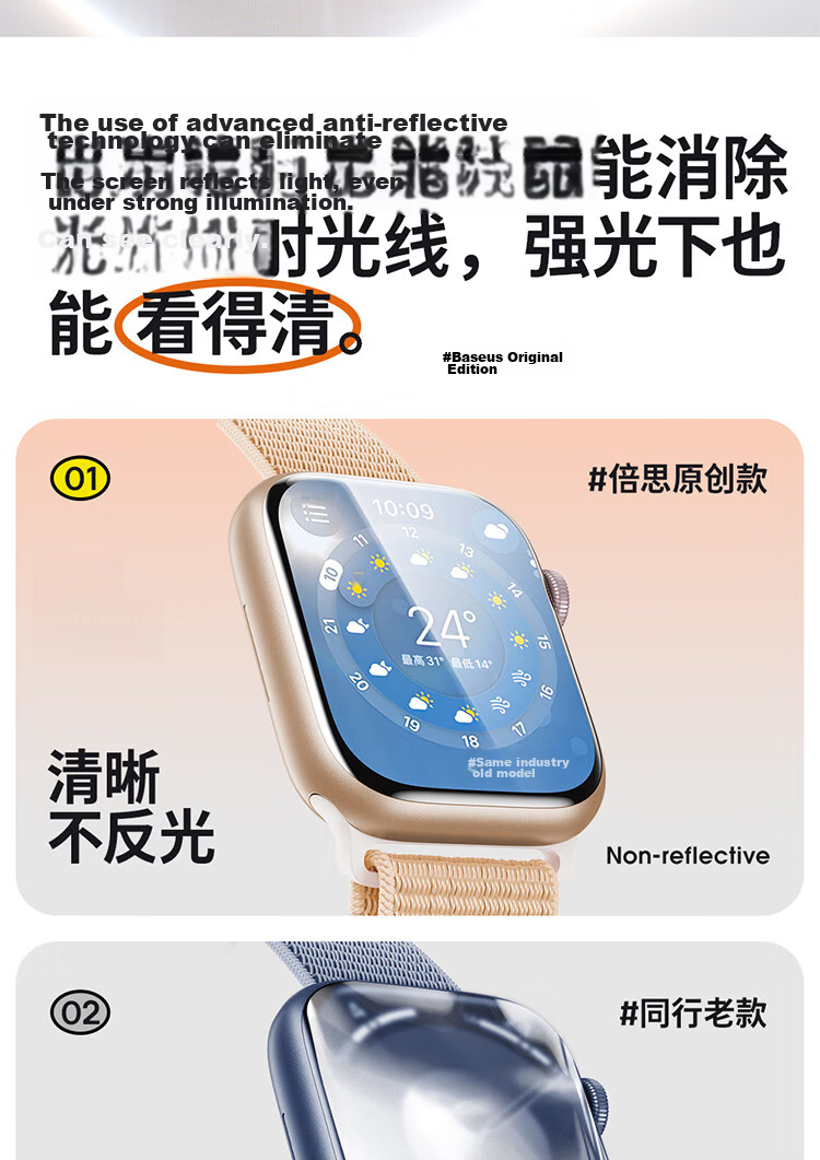 Baseus S11/S10 Apple Watch Screen Protector Dust-Free Automatic Application HD Anti-Scratch Anti-Fingerprint Curved Microcrystalline Film 13