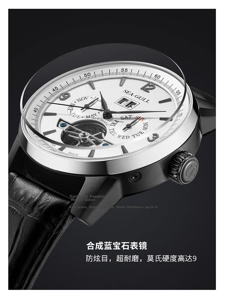 SEAGULL Men's Automatic Mechanical Watch Calendar Week Month Skeleton Tourbillon Men's Watch Birthday Gift 1328 White 14