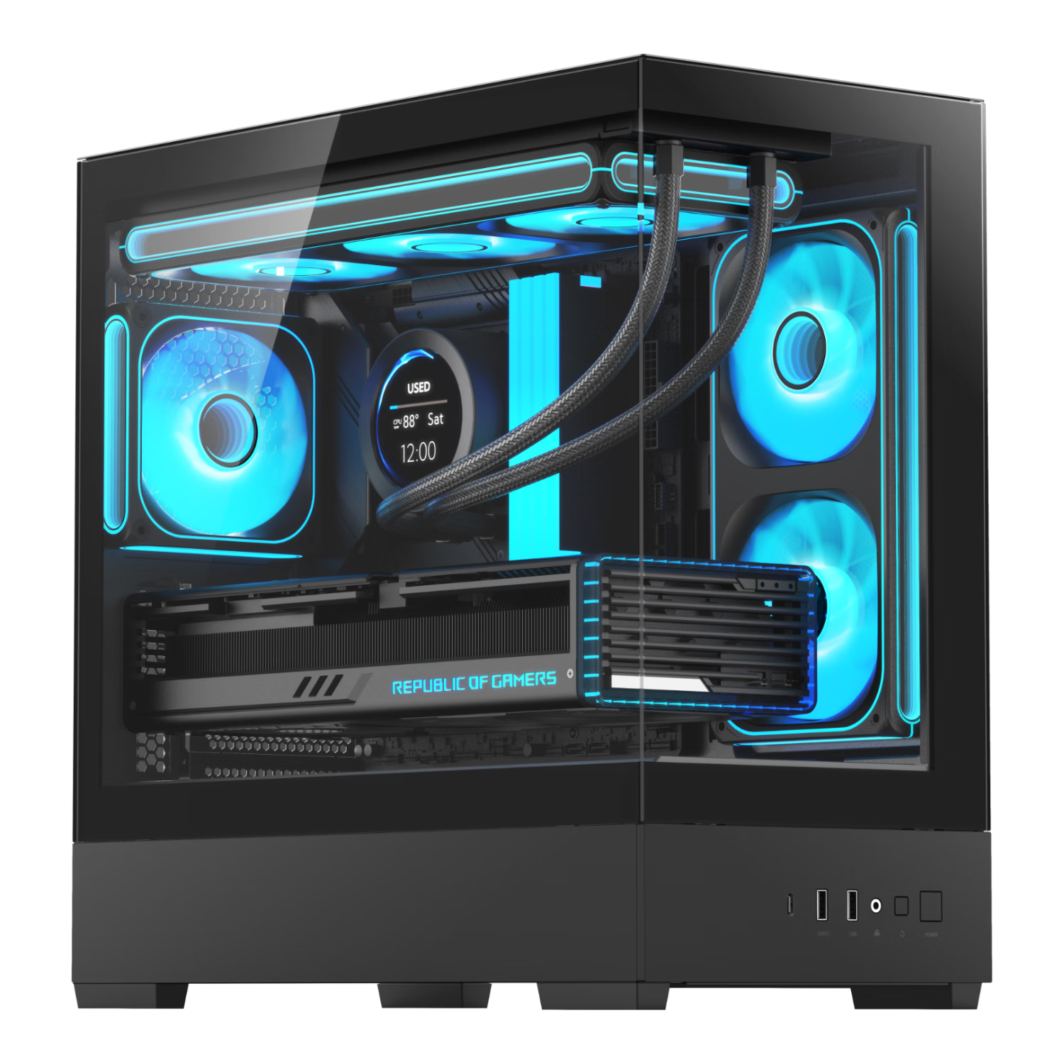 SAMA Flathead M2 Seascape Edition Black Desktop Gaming PC Case Supports M-ATX Motherboard Quick Release 360mm Water Cooling 270° Display