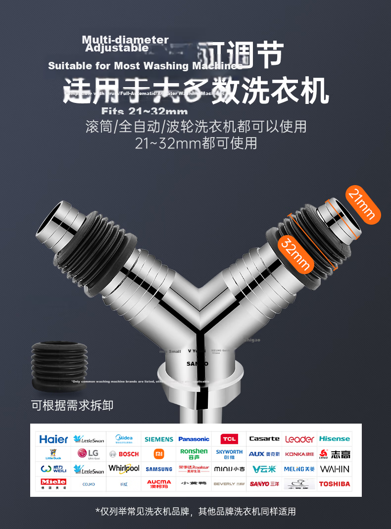 Muvi Washing Machine Drain Connector, Anti-Odor Tee Joint, Two-In Sink Drainage Pipe, Anti-Overflow Special Device 7
