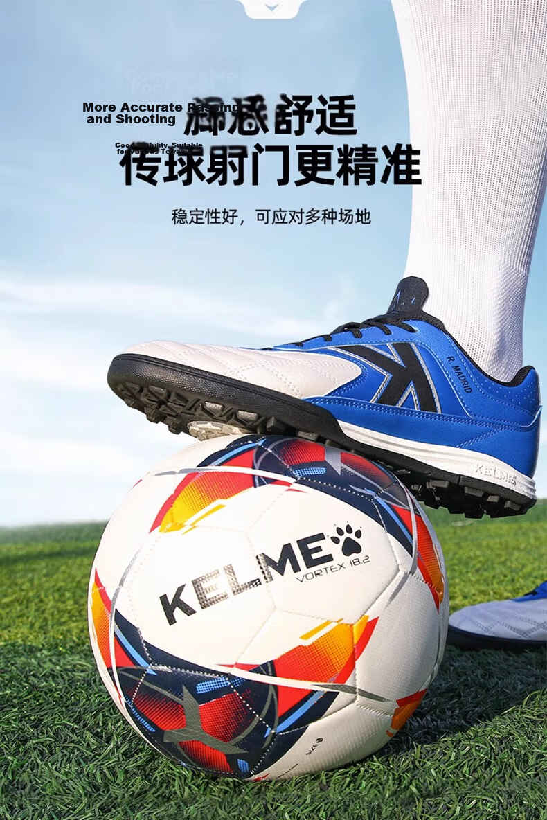 KELME Machine-Sewn Football Size 4 and 5 for Adults and Children, Standard Match and Training Ball for Youth Training, Student Use, White Fluorescent Blue Size 4 3