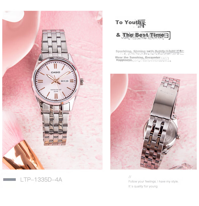 Casio Women's Quartz Watch with Steel Band And Analog Display, Simple Design, Water-Resistant Student Watch LTP-1335D 16