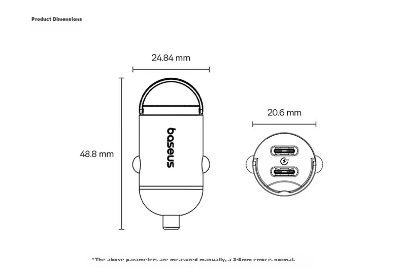 BASEUS Car Charger Cigarette Lighter Hidden Super Fast Charging Head Dual Port Compatible with Apple 16/17 Huawei Xiaomi C+U 24