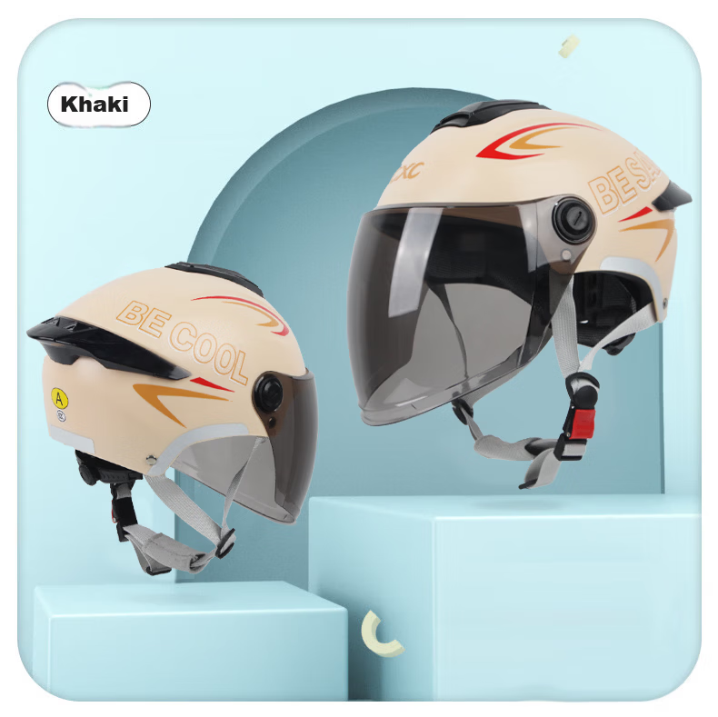 Che Xiaocheng Motorcycle Helmet Electric Vehicle 3C Certified Summer Breathable Safety Helmet Half Helmet Sunshade Sunscreen Visor Safety Cap Black Adjustable Head Circumference Universal for All Seas 11