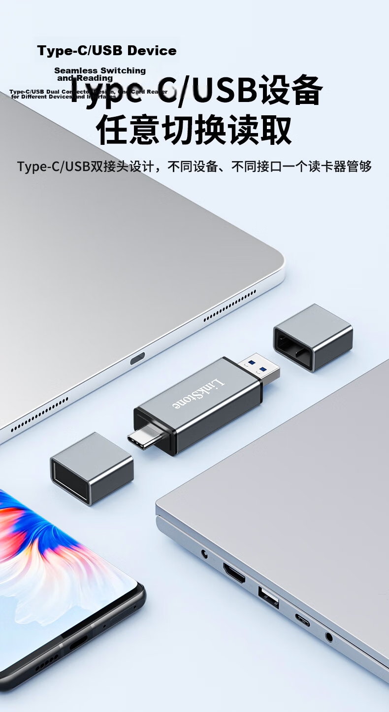 LinkStone USB/Type-C Card Reader 3.0 High-Speed SD/TF Card Multi-Functional All-In DSLR Camera Canon Smartphone IPad Dash Cam Surveillance Storage Memory Card 5