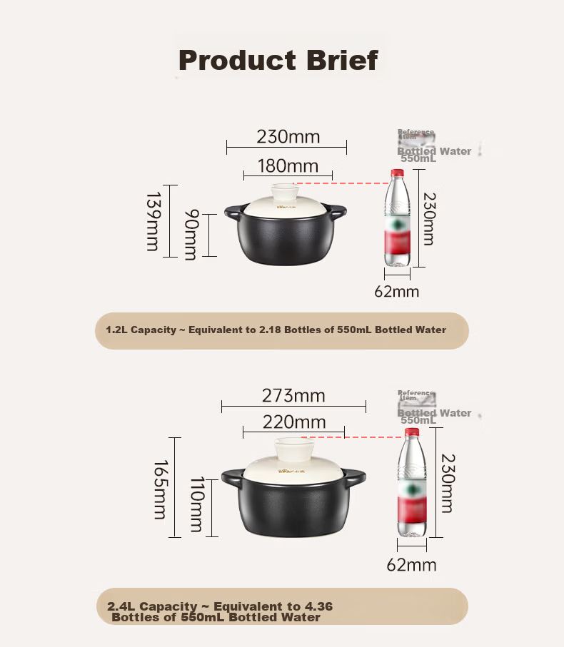 Bear White Dun Dun Claypot 1.8L High-Temperature Resistant Ceramic Soup Pot Casserole 12