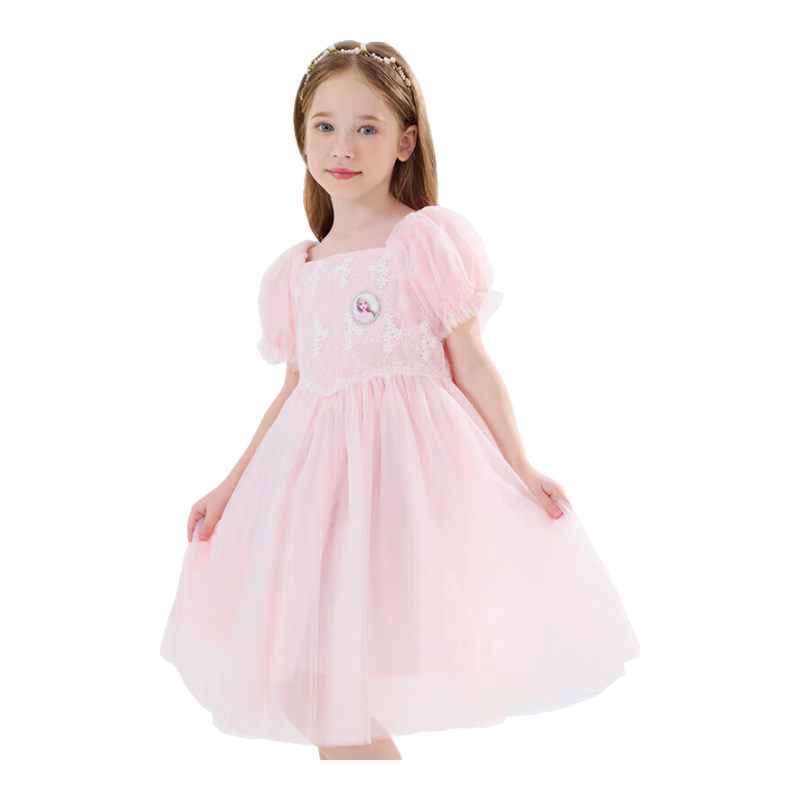 Disney Girls Dress Elsa Princess Tulle Dress Kids Puff Dress X84003 Pink 140cm