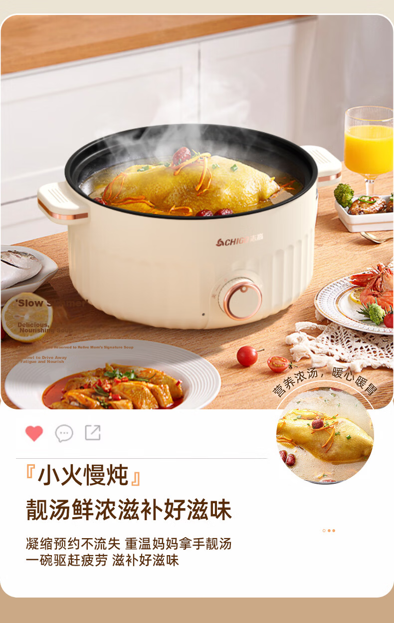 CHIGO Titanium-Containing Electric Cooking Pot 2.5L, Electric Steamer Pot, Dormitory Instant Noodle Small Electric Pot, All-In Multifunctional Electric Hot Pot, Specialized Pot for Electric Hot Pot, Suitable for 1-2 People, YGJX-49 13
