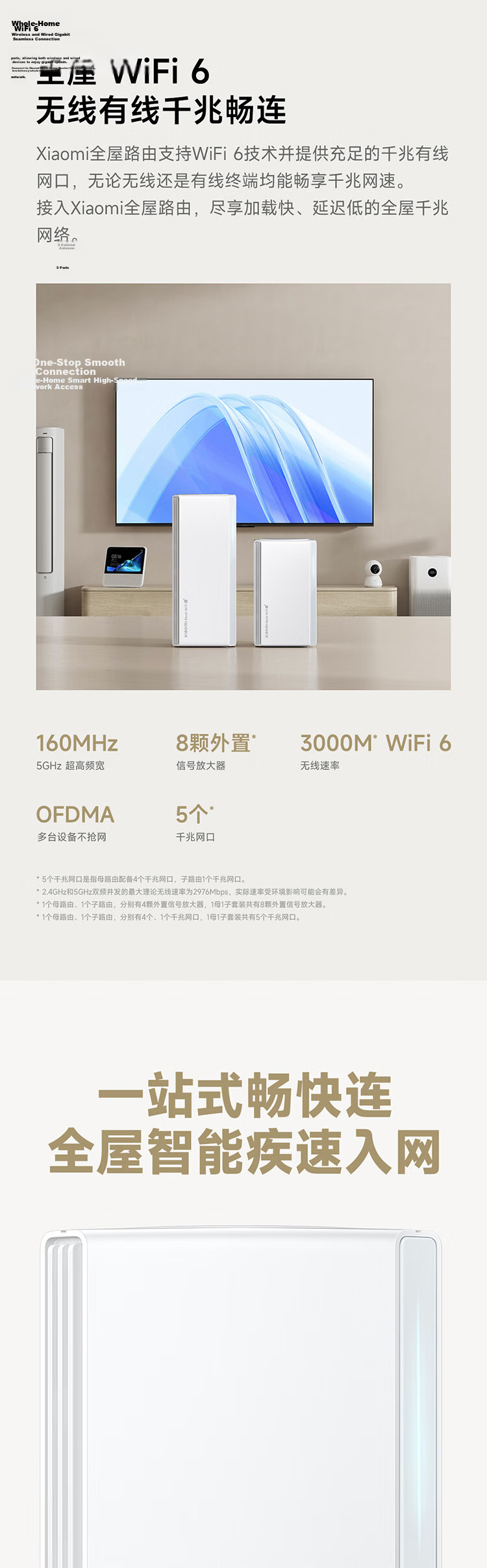 MI Whole-Home Router Set (1 Main + 1 Satellite) Smart Gateway Router WiFi6 Gigabit Supports Bluetooth Gateway NFC Connectivity 4