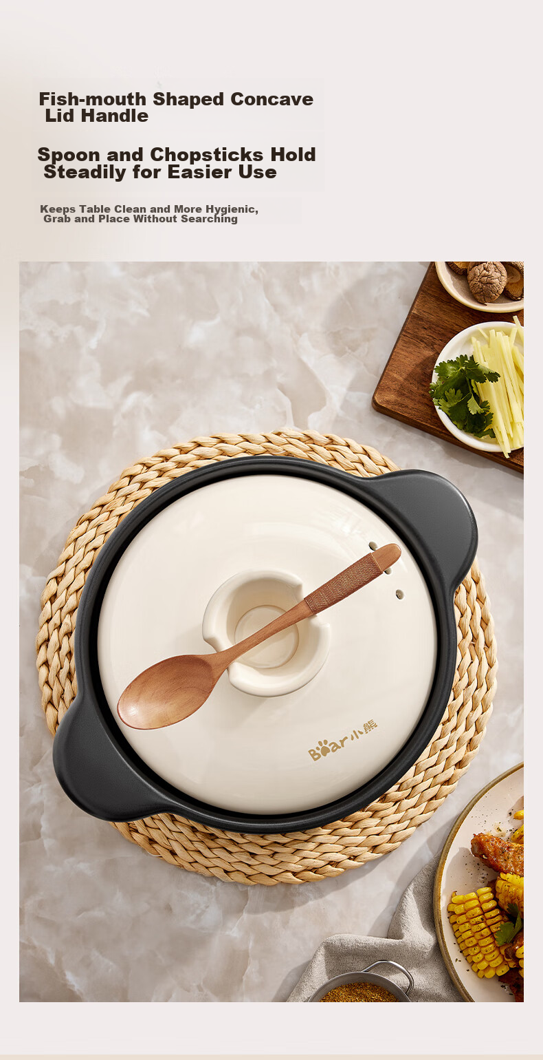 Bear White Dun Dun Claypot 1.8L High-Temperature Resistant Ceramic Soup Pot Casserole 8