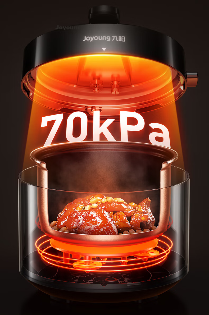 Joyoung 6L Large Capacity Electric Pressure Cooker, Dual Inner Pot, Fully Automatic, Smart Reservation, for Soup Making, Stewing Meat, Cooking Porridge, Multifunctional Y-60C817 Rice Cooker And High-Pressure Cooker, Serves 6-8 People 12