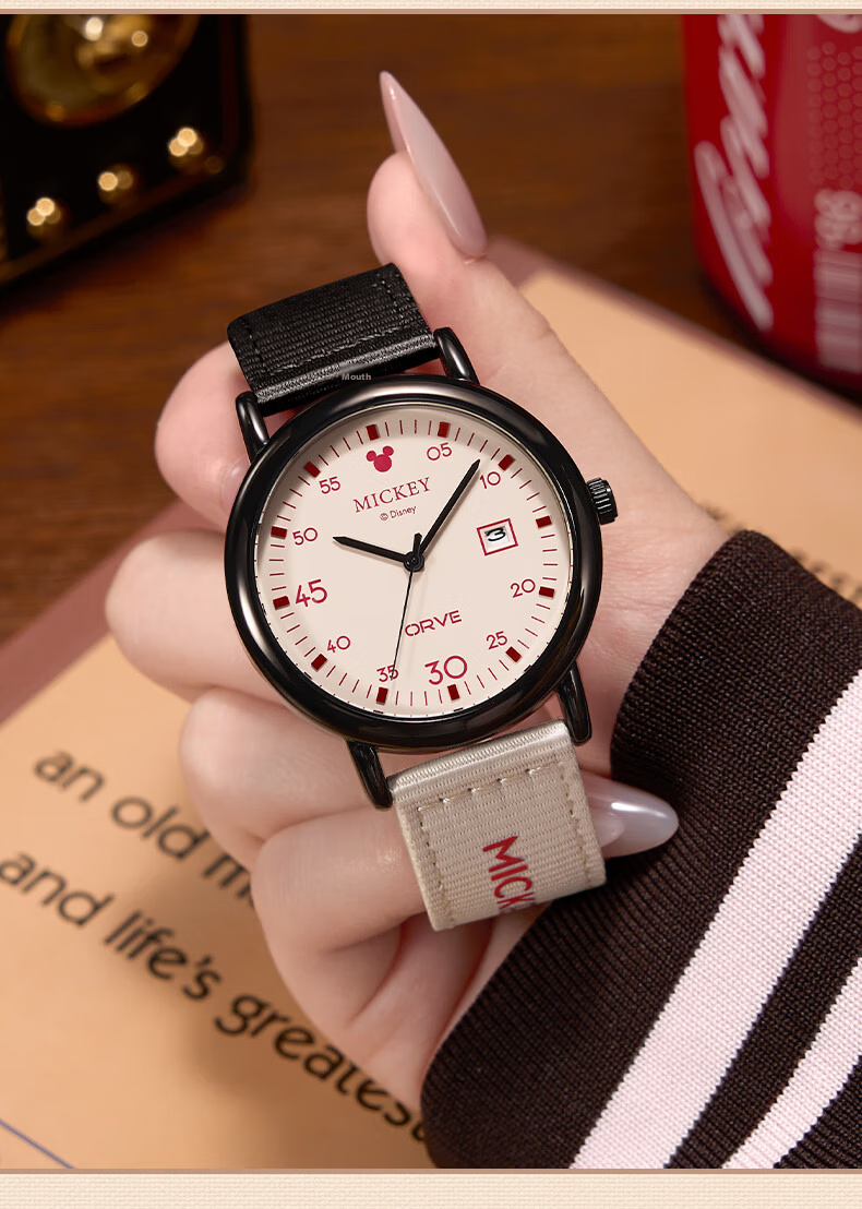 Disney Women's Watch Vintage Canvas Strap High School Student Stylish Exam Watch Gift Box Birthday Present 18