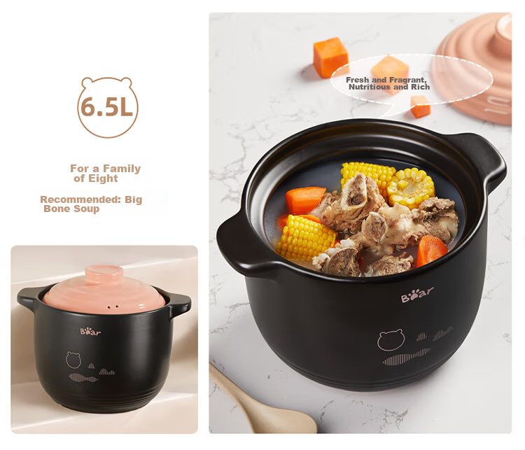 Bear 6L High-Temperature Resistant Ceramic Casserole Pot for Whole Chicken Soup Stewing, Gas Stove Compatible, Crack-Resistant Clay Pot 15