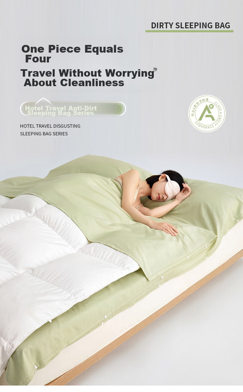 Grace Class A 7A Antibacterial Travel Sleeping Bag Integrated Sheet Portable Hotel Hygiene Sleeping Bag Sky Blue 1.8x2.1m 1