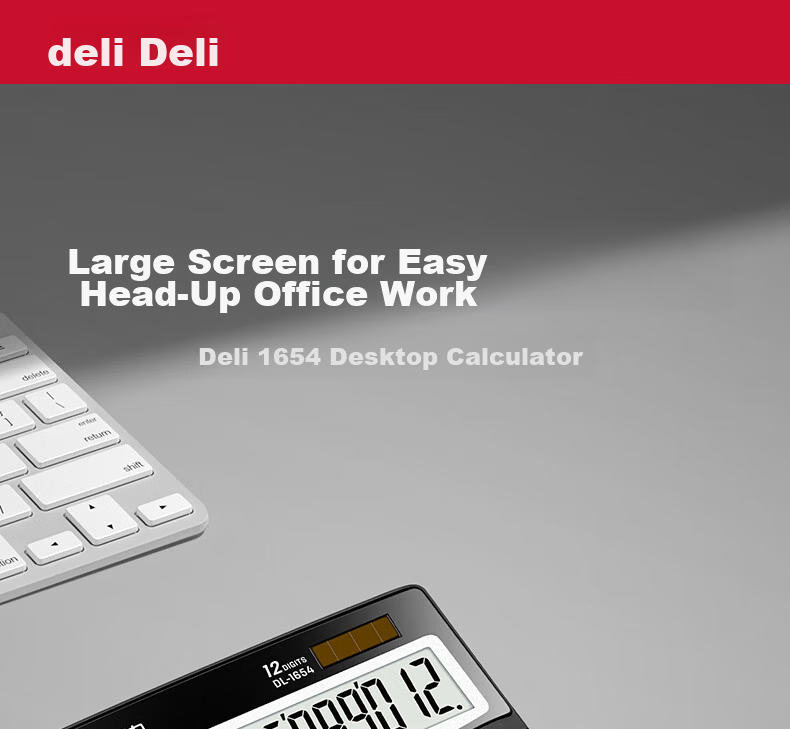 Deli Metal Panel Desktop Calculator, Dual Power Supply, Slim And Lightweight Body, Modern Office Style, 12-Digit Large Screen Display, TE309 Dark Gray 1
