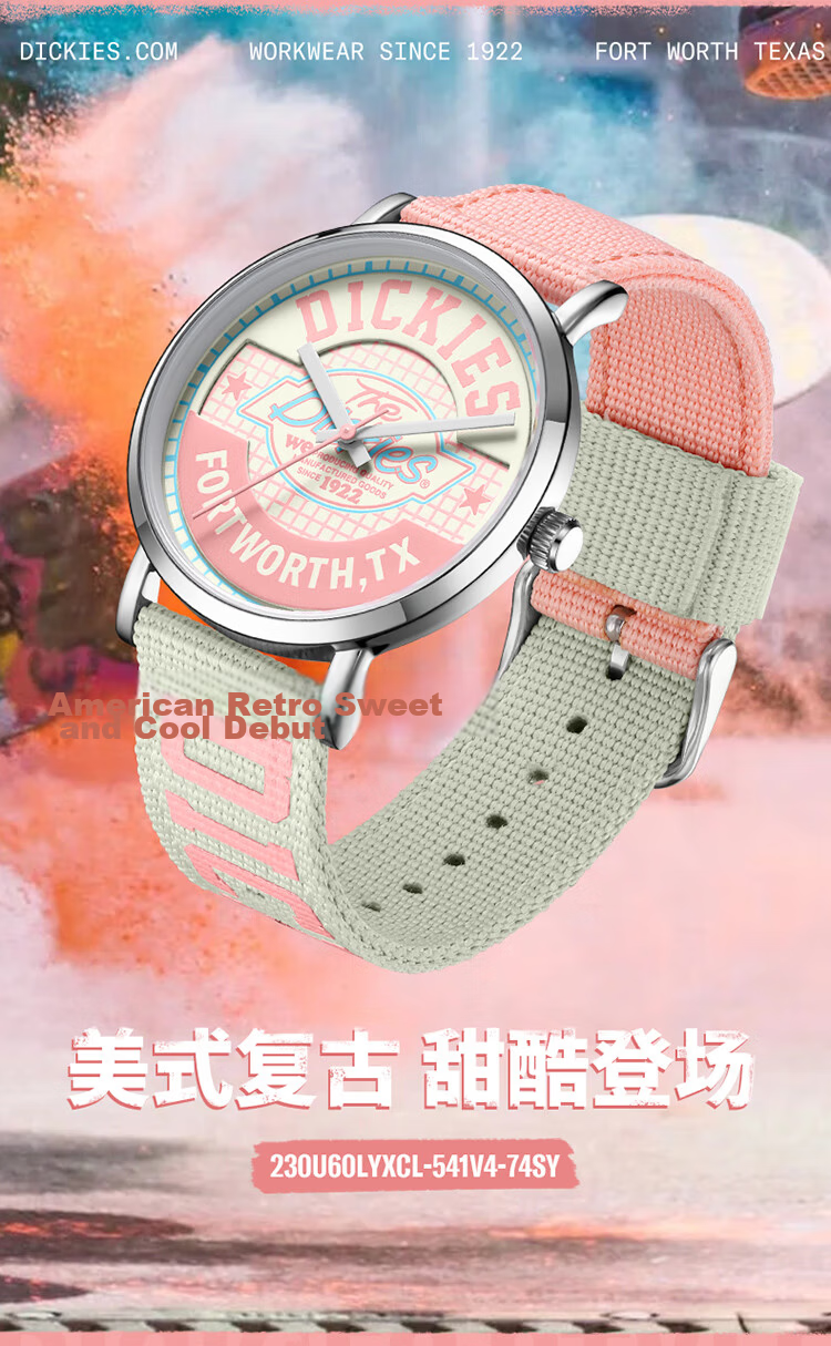Dickies Watch for Female Students, Vintage Nylon Quartz Watch for Middle And High School Girls, Gift CL-541 Pink 1