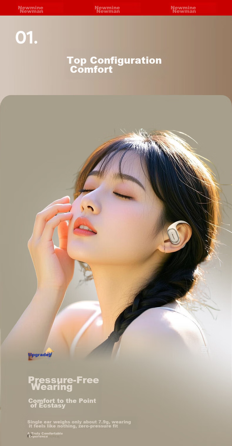 Newmine LY56 Bluetooth Headphones, Ear-Hook Bone Conduction Open Wireless Sports Running Noise-Cancelling Headset, Long Battery Life, High Sound Quality, Compatible with Huawei, Xiaomi, Apple, Black 11