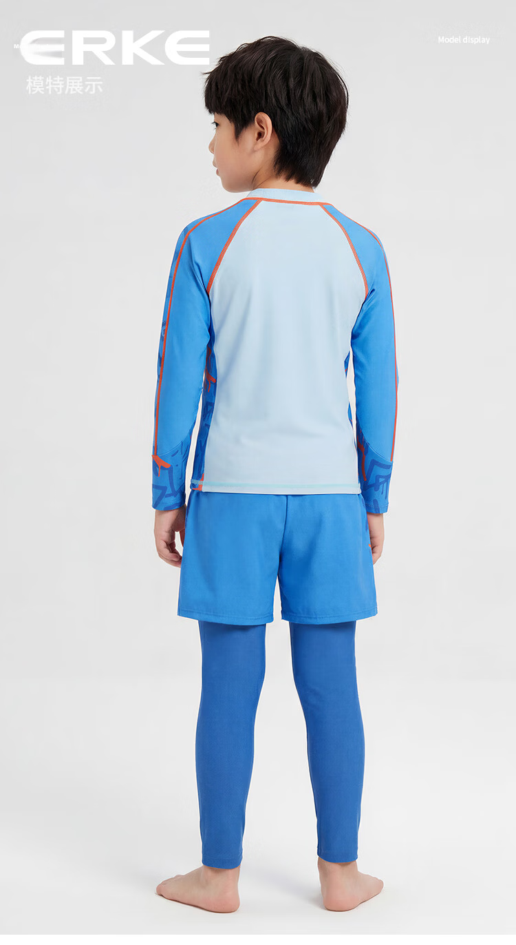 ERKE Long Sleeve and Long Pants Sunscreen Two-Piece Wetsuit for Kids Professional Racing Swimwear Boys Beach Swimsuit Set 9