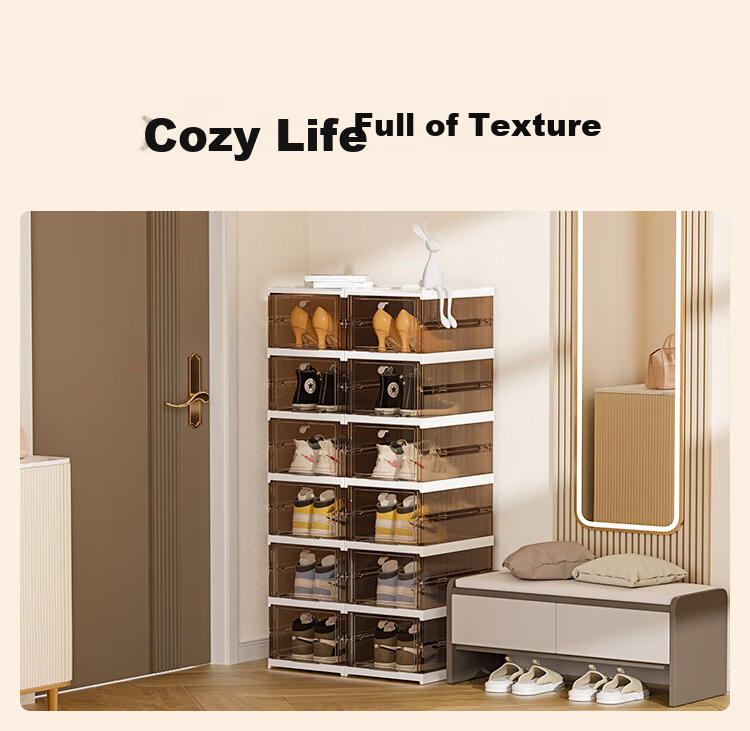 JD Original Shoe Cabinet, No Installation Required, Foldable Shoe Box for Entryway, Home All-In Cabinet, Dust-Proof Shoe Rack, 2 Columns 12 Compartments 7