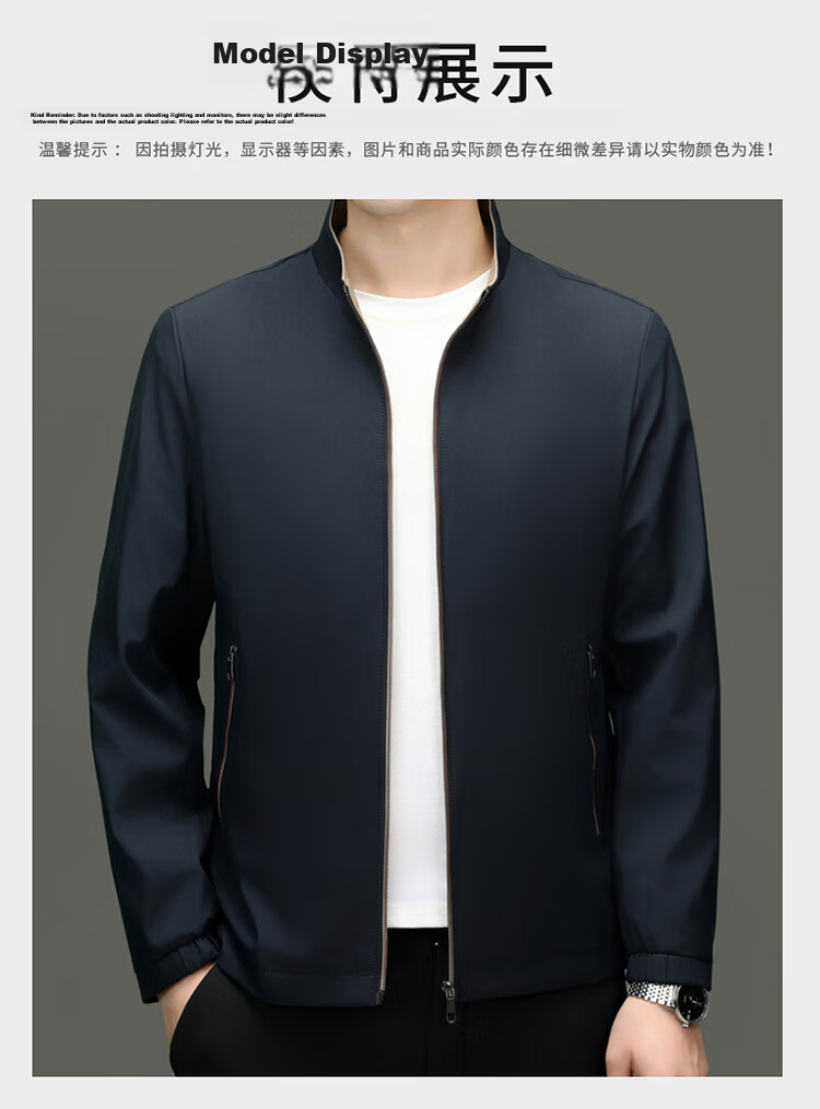 TUCANO Men's Spring Autumn Business Casual Wrinkle-Resistant Non-Iron Stand Collar Jacket Navy 3XL 22