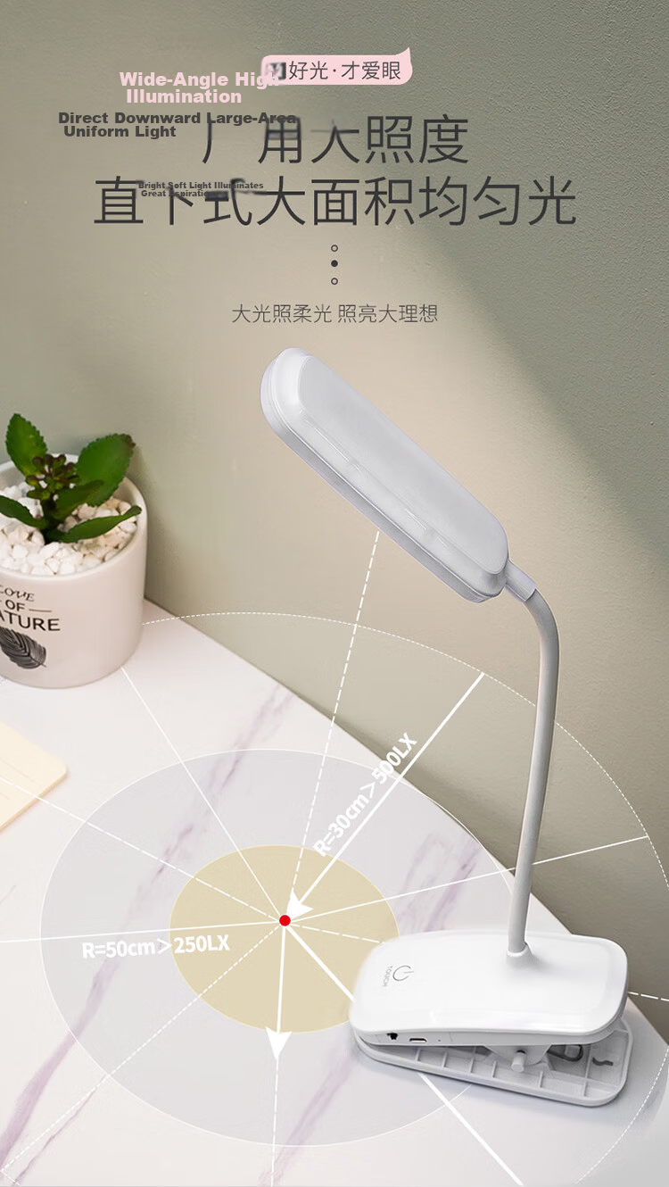 Heartfelt Clip-on Charging Desk Lamp Eye Protection Reading Bedside Lamp for Students Dormitory Study Bedroom Small Table Lamp 4