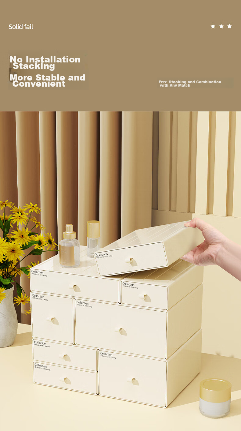 DOCOXO Desktop Storage Box Drawer Organizer Desk Storage Box Cream White Medium Drawer Storage Box 6