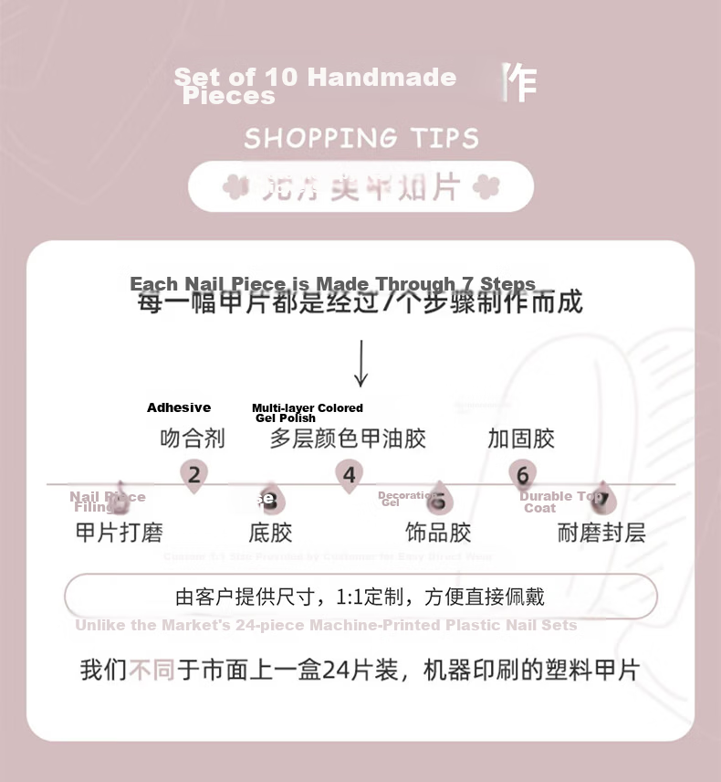 Chense Handmade Wearable Nail Art Stickers Short False Nails (Glass Bead Cat Eye XS) 2