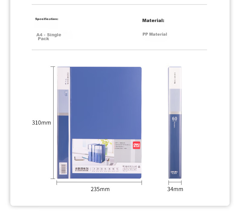 Deli Super Popular A4 60-Page Business Document Folder Transparent Insert Pocket File Binder Loose-Leaf File Organizer Office Study Supplies 5005 20