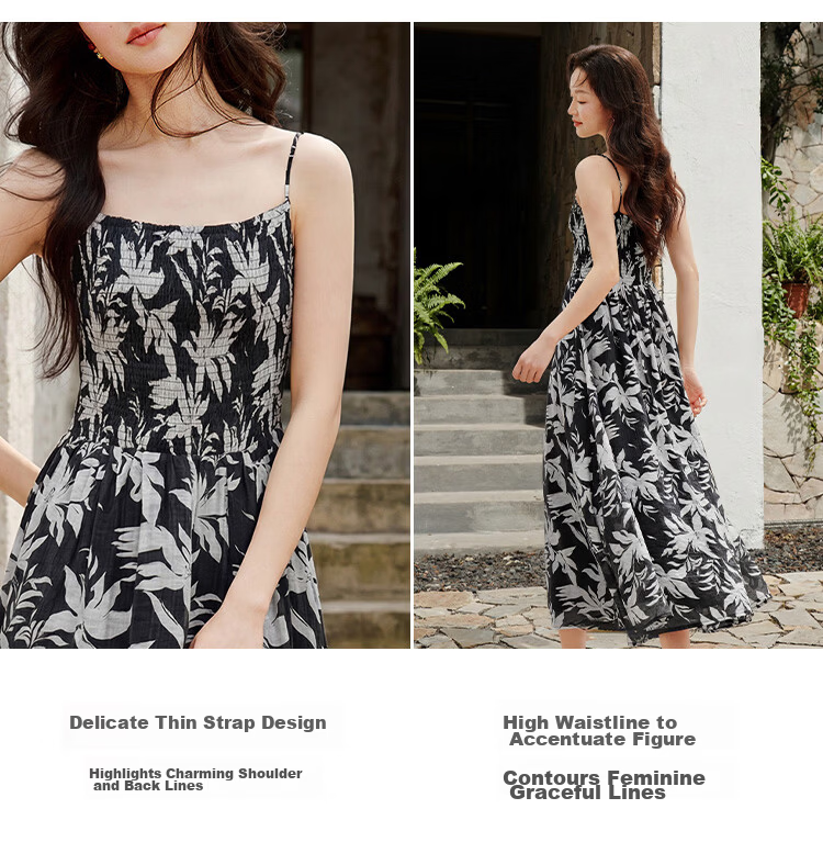 INMAN Floral Dress | Waist-Cinching Spaghetti Strap Floral Dress 2026 Summer New Women's Vacation Dress Klein Blue L 7