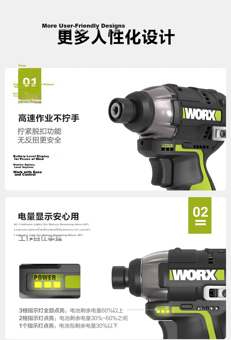 WORX 12V 160N Brushless Electric Impact Driver WU132X.91 (Bare Tool), Lithium Battery Handheld Drill, Electric Screwdriver 16