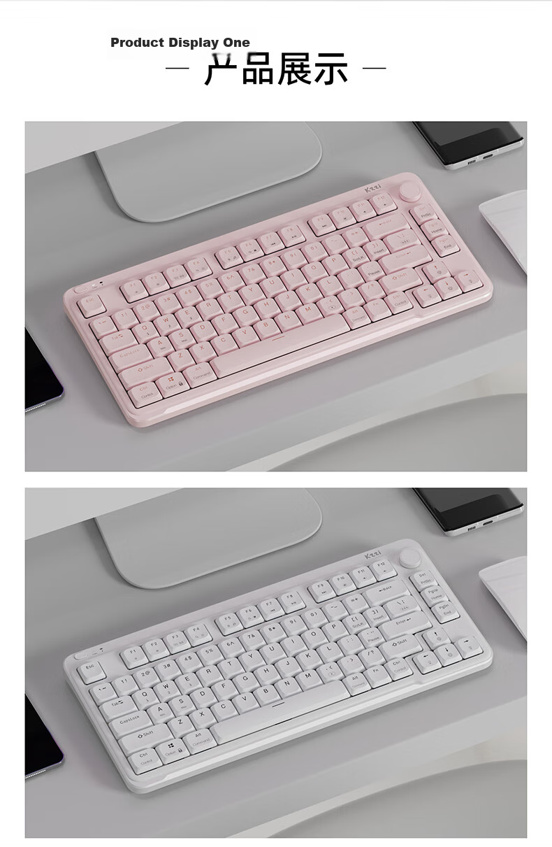 KZZI i98 Low-Profile Three-Mode Mechanical Keyboard 100 Keys Office Lightweight Portable Hot-Swappable Apple iPad Keyboard Long Battery Life Meteor Gray RGB Blueberry Silent Switch MINI 11