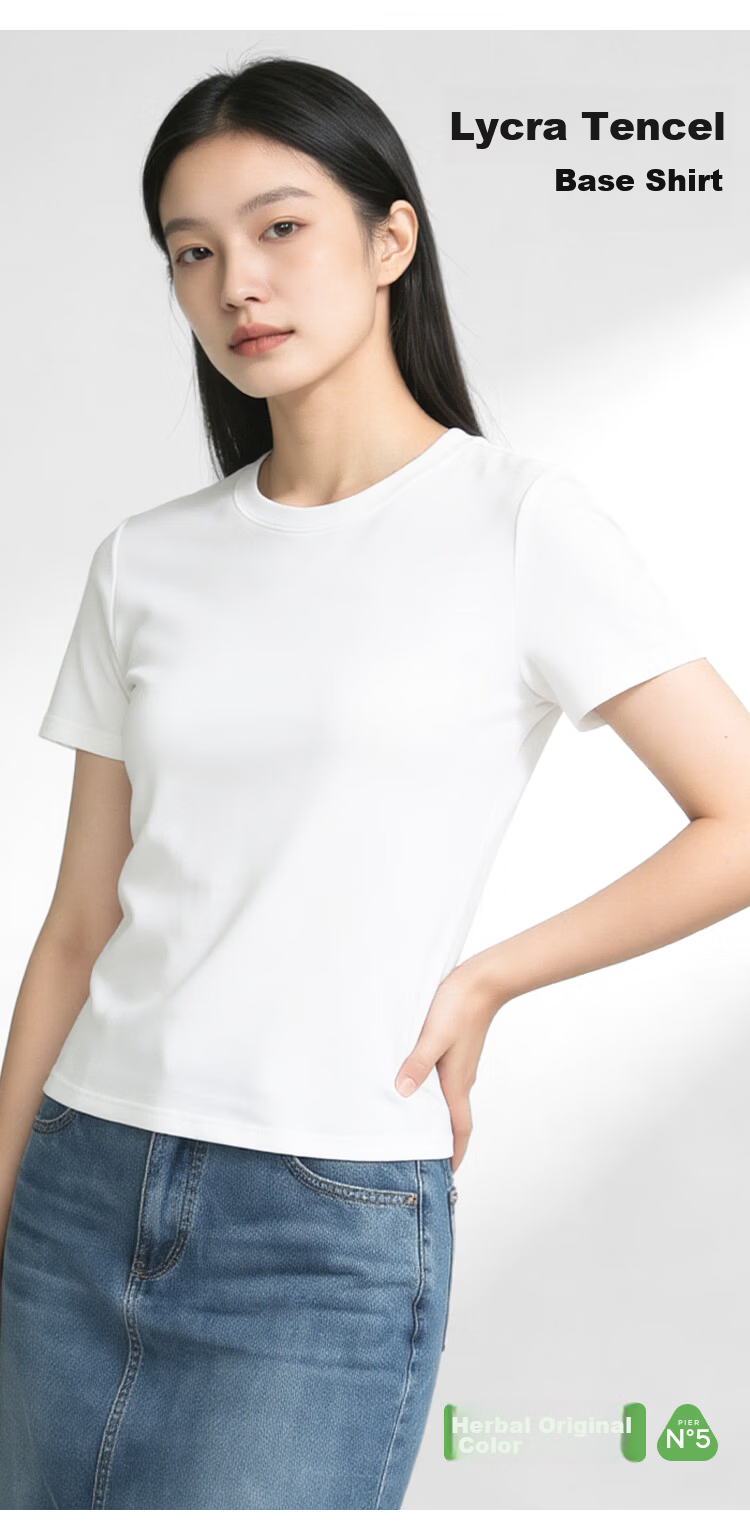 Herbal Original Color Short Sleeve T-Shirt for Women [Tencel Lyocell] Cool and Skin-Friendly 2026 Summer Loose Casual Versatile Half Sleeve Top 2