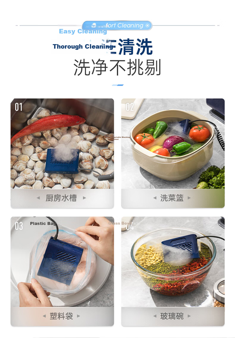 Morphyrichards Fruit and Vegetable Washer Home Dual-Chamber Wired Vegetable Cleaner Vegetable and Fruit Residue Removal Purification Machine MR2061 Luxury Blue 21