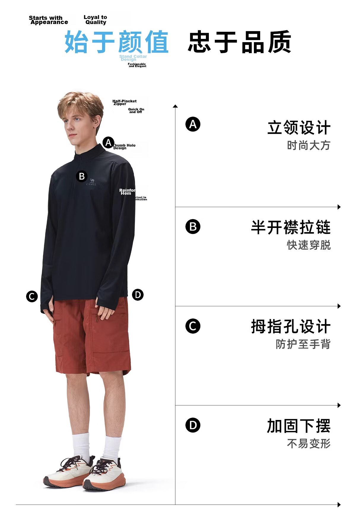 CAMEL Outdoor Quick-Dry T-Shirt Unisex Spring 2026 Long Sleeve Stand Collar Stretch Cooling Breathable Sweat-Wicking Sun Protection Top 1050 11