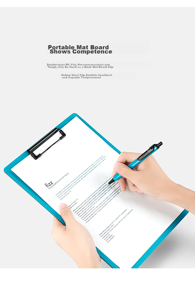 Fizz High-Quality A4 Thickened PP Writing Clipboard/Desk Pad/Hard File Folder/Office Supplies/Student Stationery Sky Blue A6383 11