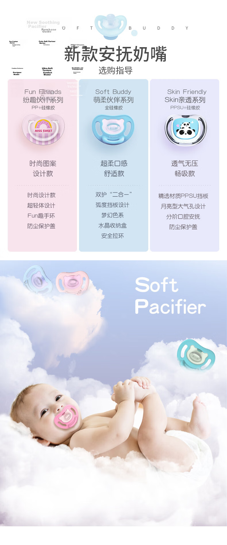 Pigeon Soft Buddy Series Silicone Pacifier 6-18 Months Size L (Cloud Blue) N1041 9