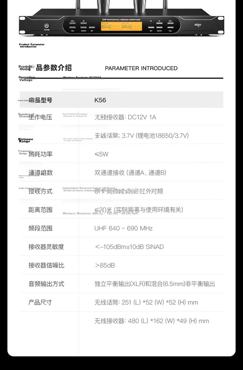 Aiguozhe K55 Microphone, Dual-Channel Handheld Conference U-Segment Stage Anti-Interference Anti-Loudness Speech Training Broadcasting Professional Stage Wedding Performance 25
