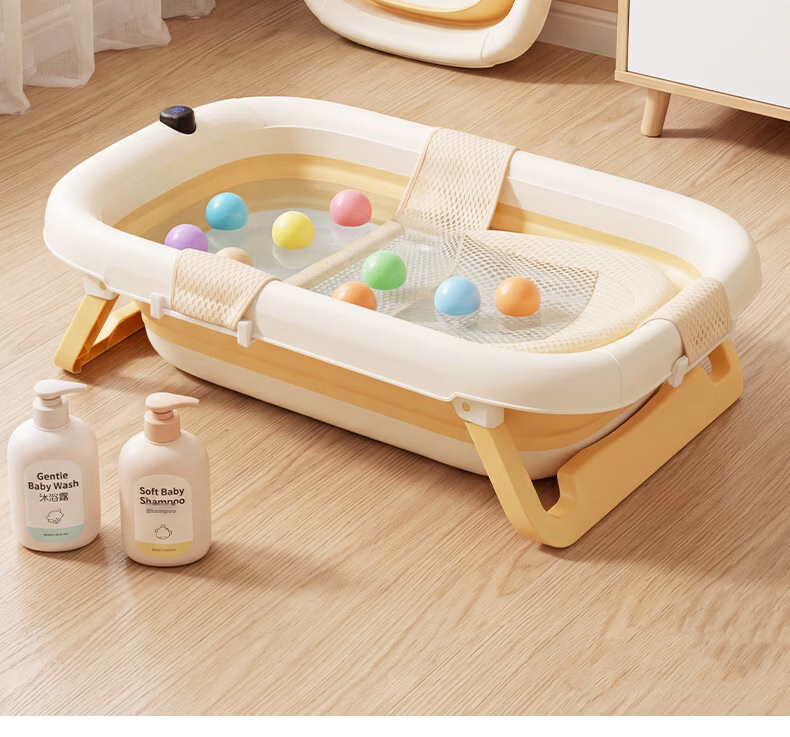 Rikang Baby Bath Tub Foldable Electronic Temperature Sensing Bath Tub with Bath Net RK-X1048-3 Light Orange 2