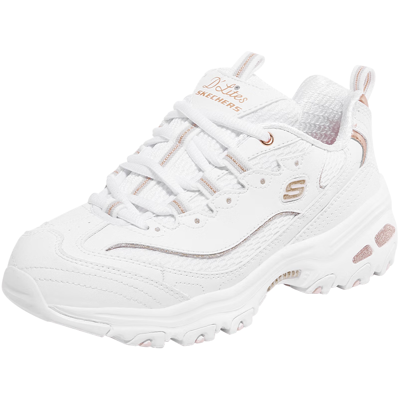 Skechers Women's Platform Thick-Soled Dad Sneakers Casual Breathable Durable Sports Shoes WTRG White/Gold Size 35.5