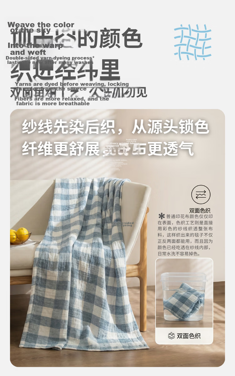 JD Jingzao 100% Cotton Gauze Blanket Machine Washable Towel Quilt Class A Blanket Sunny Blue 1.5x2m 7