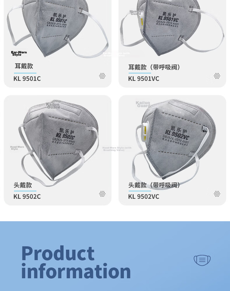 Kailehu KL9501C Activated Carbon KN95 Dust Mask, Individually Packaged, Gray, PM2.5 Particle Bacteria Protection, Formaldehyde Odor Industrial Dust Smog Breathable Earloop, 50 Pieces 7
