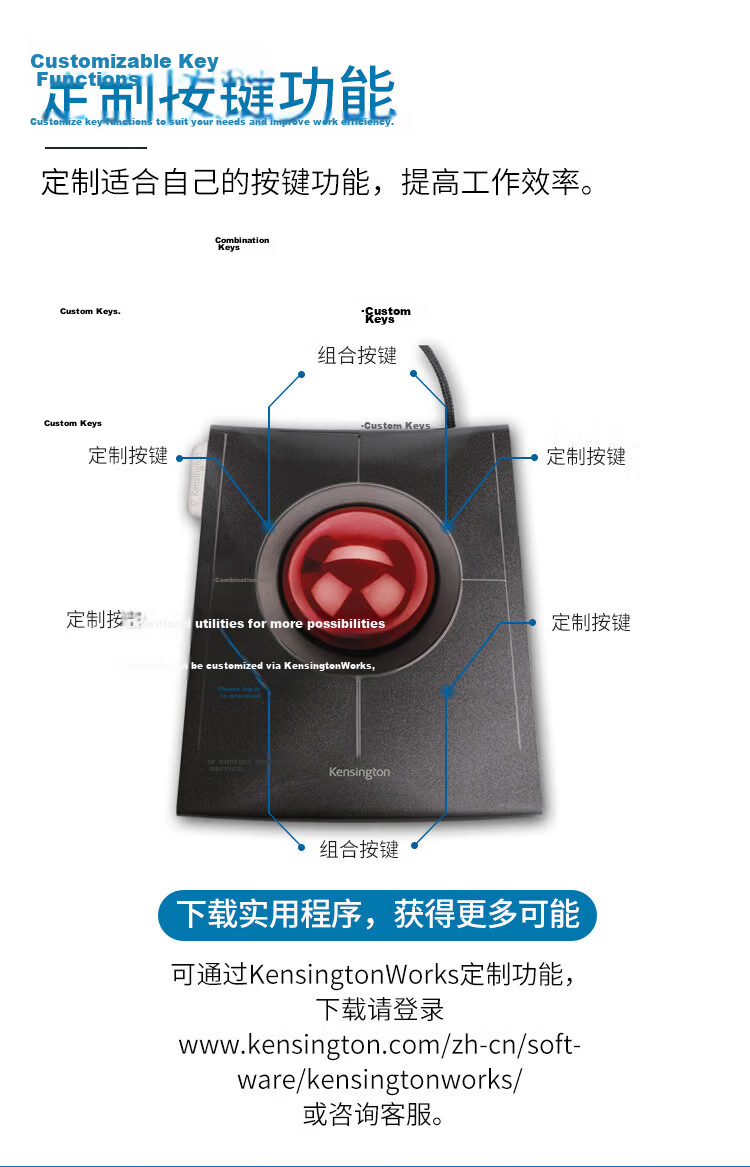 Kensington Trackball, Ergonomic Mouse, Home And Office Design, PS Drawing Mouse with Control Ring, Suitable for ASUS, Lenovo, HP, Apple, Black with Blue, K72337 10