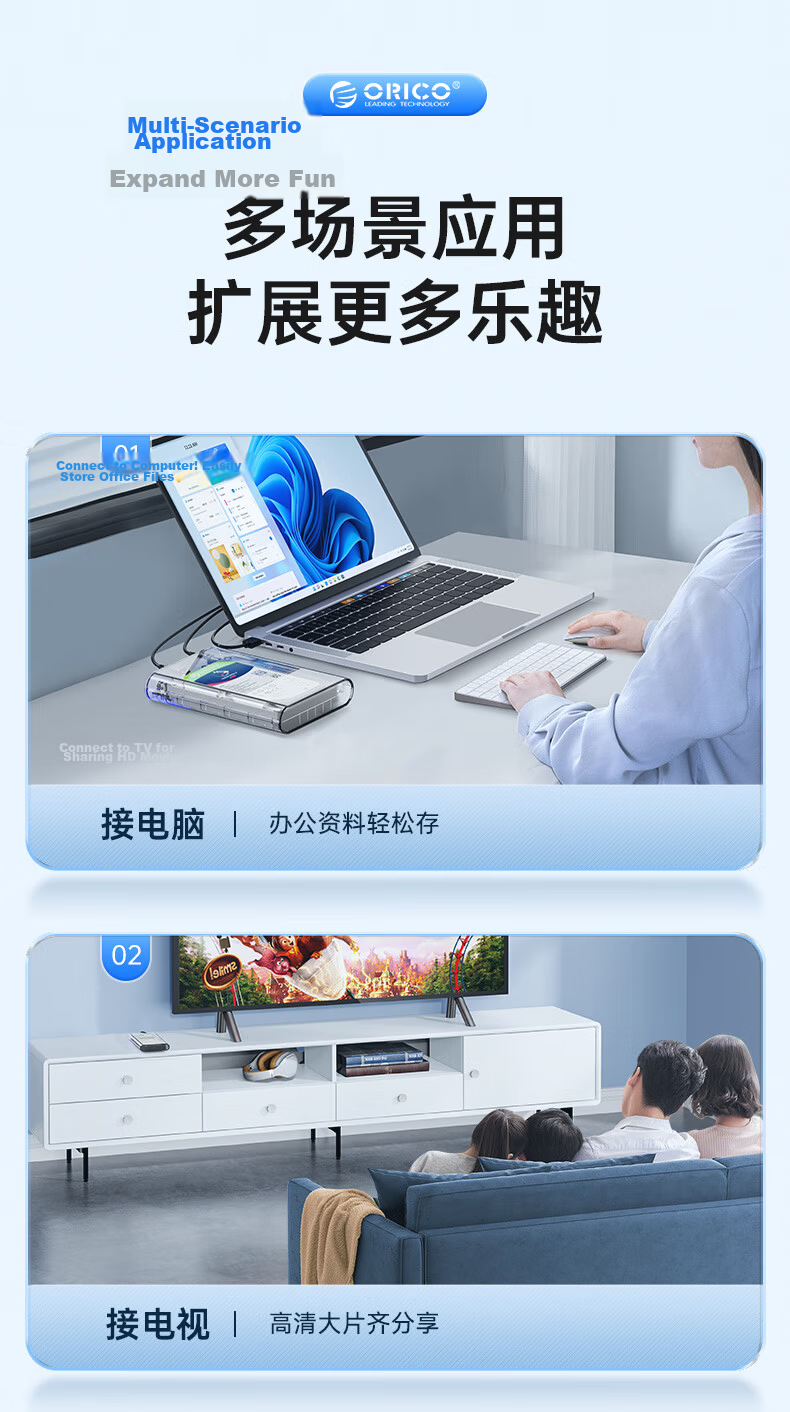 ORICO 3.5-Inch External Hard Drive Enclosure, Type-C 3.1 SATA Serial Port, Mechanical Hard Drive Enclosure - Transparent 3139C3 10