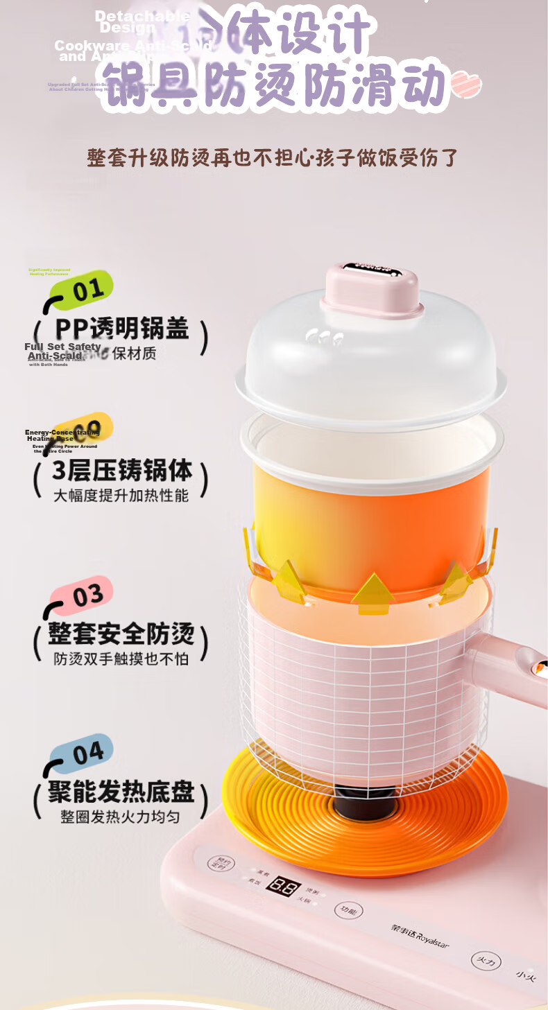 Royalstar Electric Cooking Pot And Steamer Set for Children's Real Cooking, Birthday Gift, Mini Kitchen Real Cooking for Ages 7-14, Children's Day Gift, Multifunctional Pot BG600A-24 Mengzhi Little Kitche 7