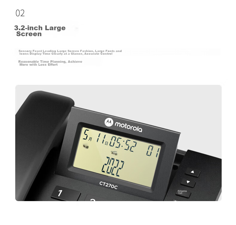 Motorola CT270C Desk Phone Fixed Landline Three-Level Flip Large Screen One-Key Dial Office Home Manager Phone Black 7