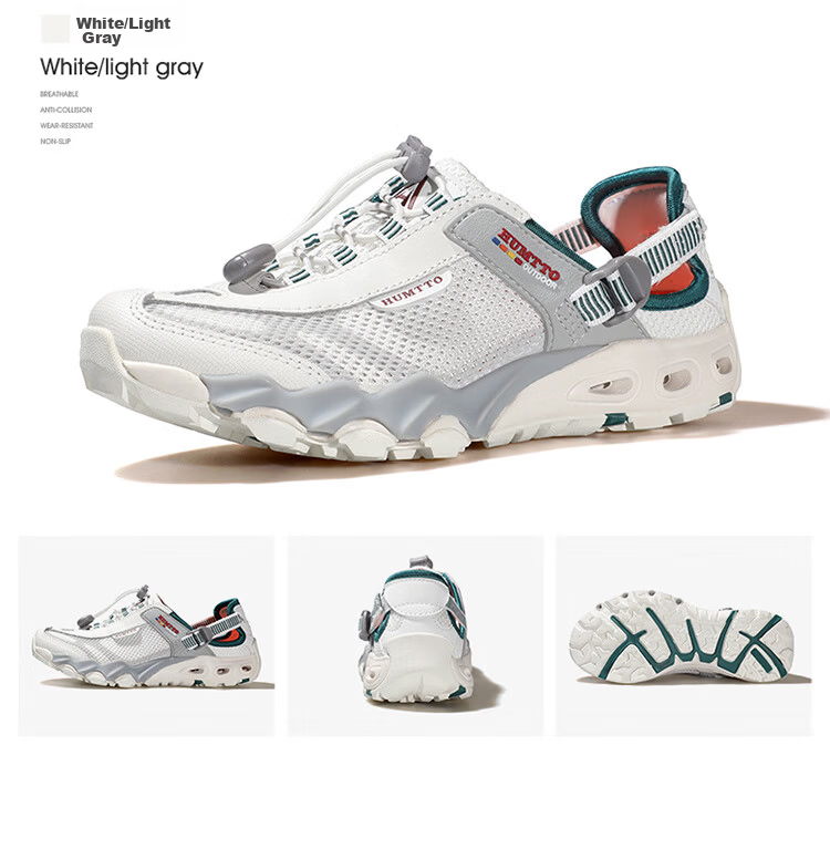 HUMTTO Summer River Tracing Shoes, Breathable Quick-Drying Outdoor Water Shoes, Comfortable Shock-Absorbing Hiking Shoes for Women, White/light Gray, Size 37 9