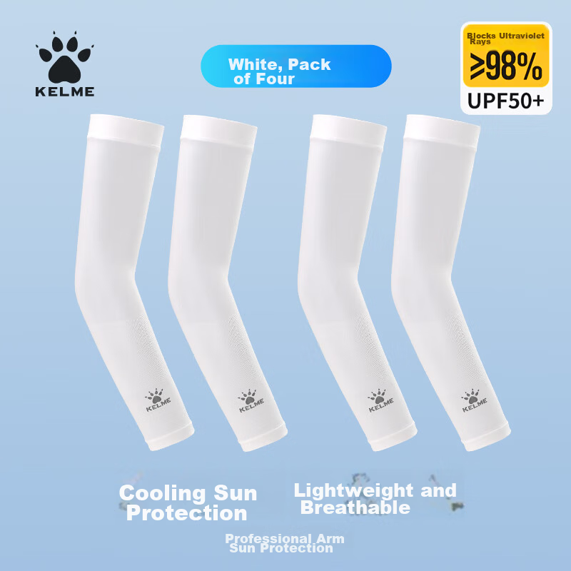 KELME Men's Cooling Arm Sleeves [Set of 4] UV Protection Ice Silk Sleeves for Women Summer Cycling Fishing Driving Basketball Arm Guards