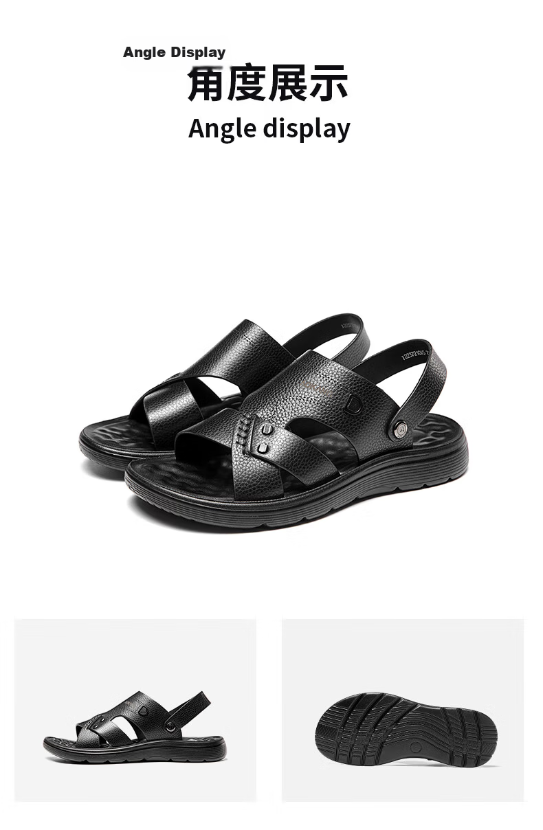 Aokang Fashionable Comfortable Beach Shoes, Men's Casual Sandals, Two-Way Wear Slippers, Black, Size 41 10