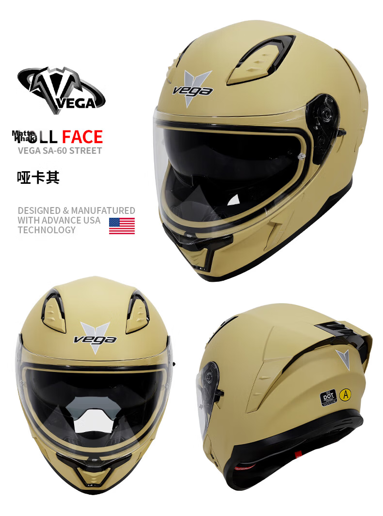 VEGA SA60 American Dual-Lens Motorcycle Helmet Electric Scooter Summer Four-Season Full-Face Helmet Matte Black XL 19