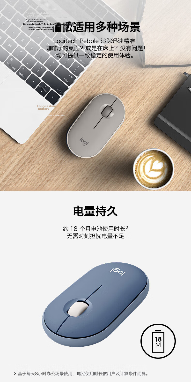 Logitech PEBBLE+K106 Keyboard and Mouse Set Office Pebble Design Slim Portable Mouse Full-Size 104-Key Compact Wired Keyboard 4